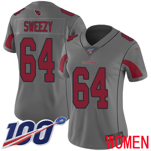Arizona Cardinals Limited Silver Women J.R. Sweezy Jersey NFL Football 64 100th Season Inverted Legend